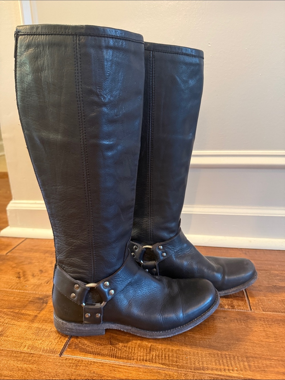 Frye Phillip Harness Tall Riding Boot Black size 8.5     8 1/2
